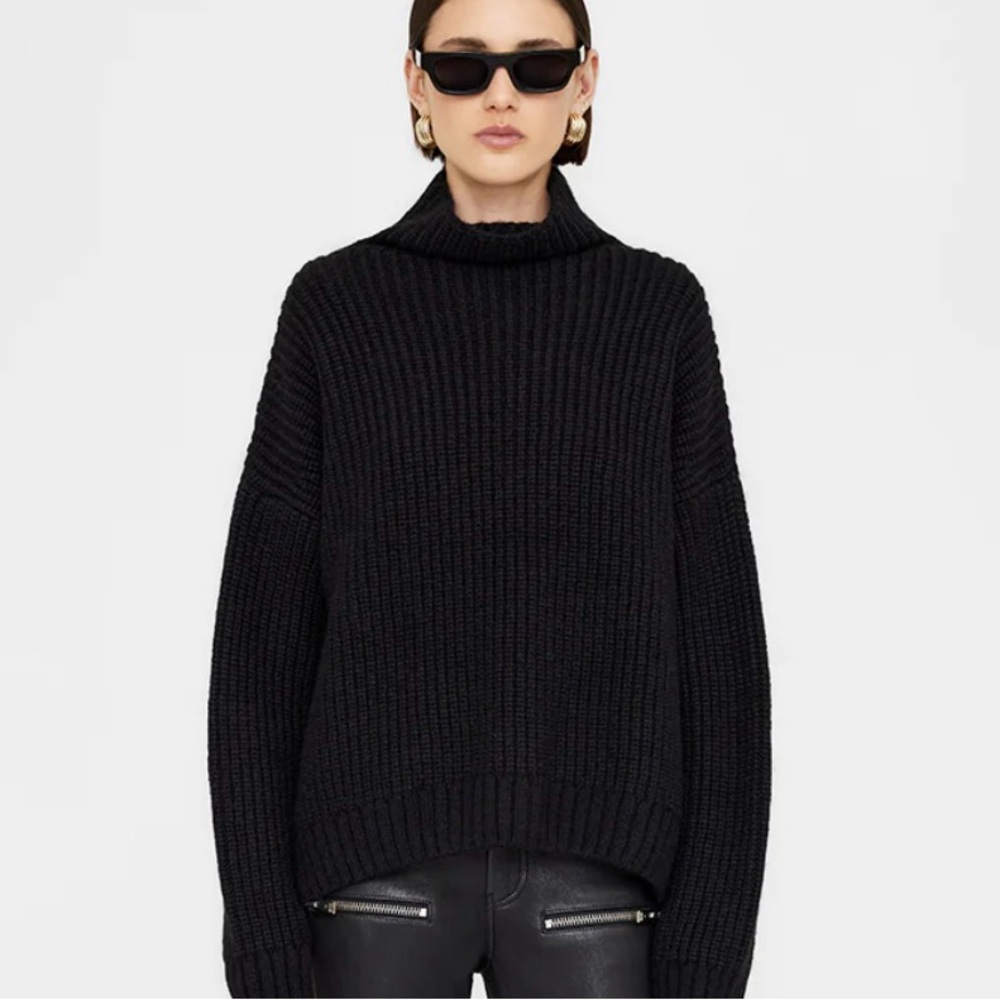 Anine Bing Black Funnel Neck Sydney Sweater